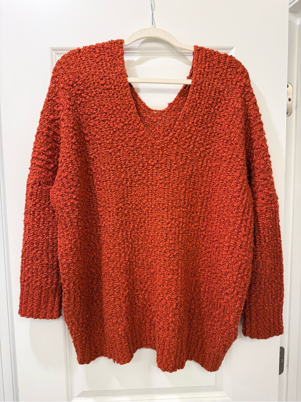 Amazon V-Neck Popcorn Knit Sweater — Rust